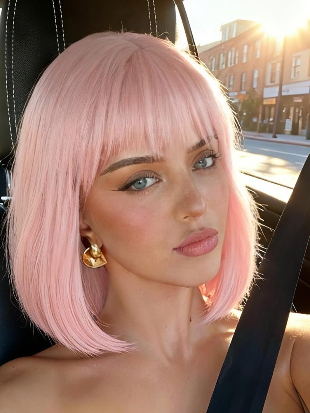 Light Pink Wig with Bangs (Can Be Trimmed) Bob Wigs for Women